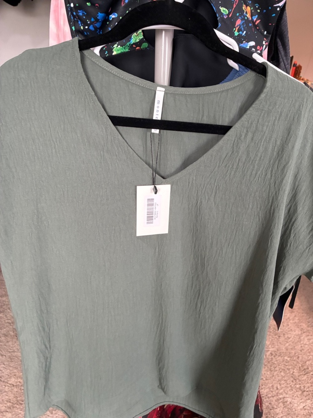 Monteau V-Neck Short Sleeve Top in Sage - Picture 2 of 5